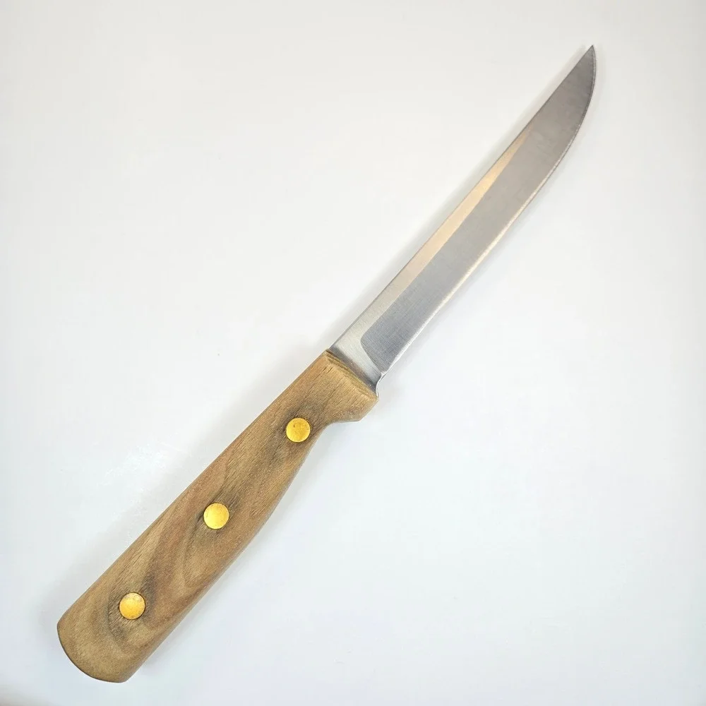 Vintage Chicago Cutlery 61S Boning Knife Vintage Walnut Handle Brass Rivets USA